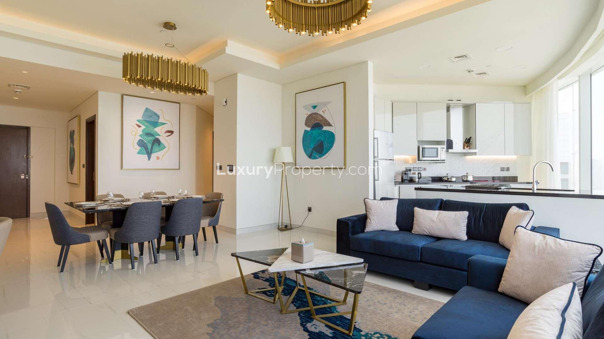 Serviced 2-bedroom apartment living area in Avani Palm View, Dubai Media City
