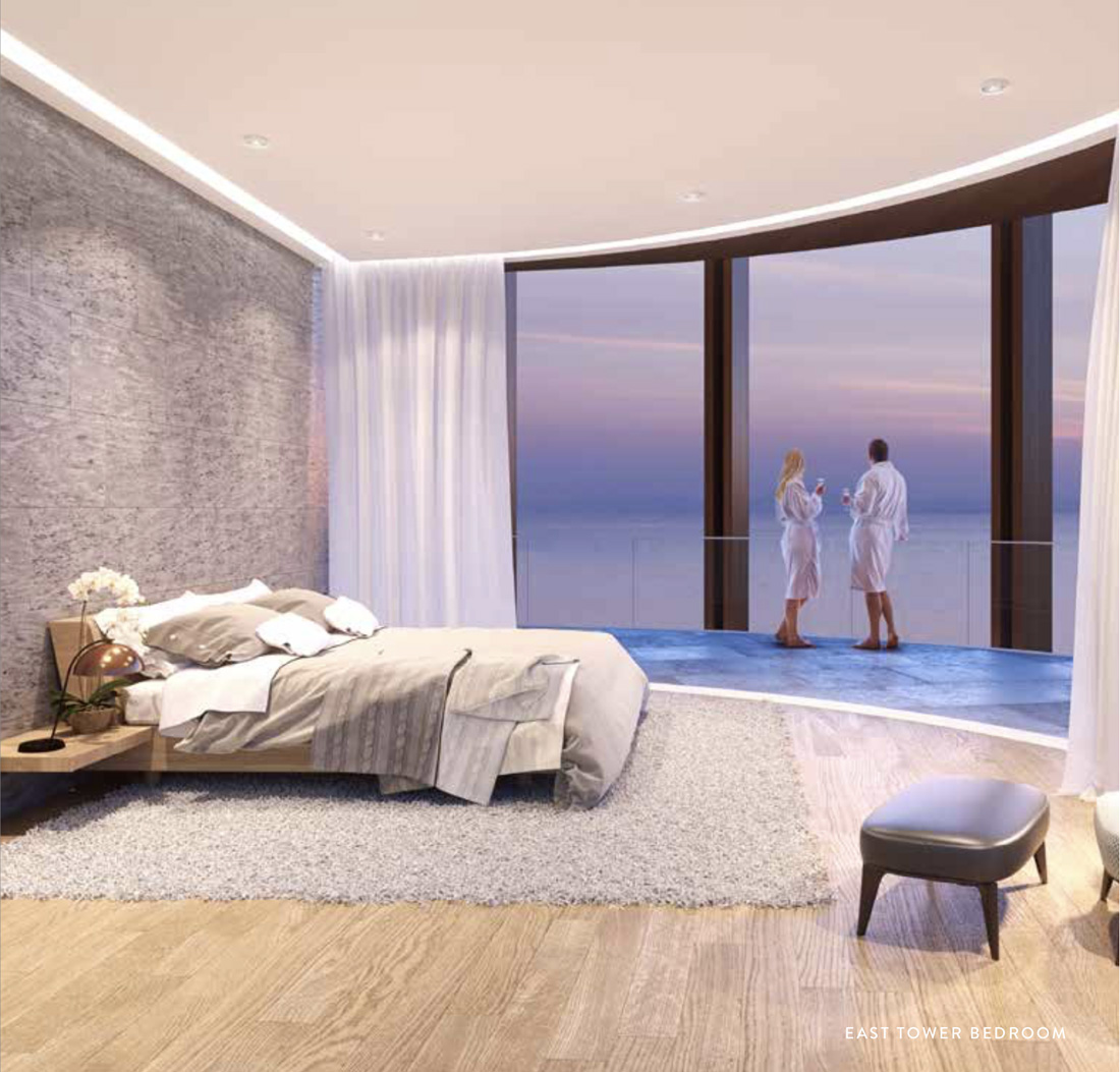 Luxurious bedroom with ocean view in Ayia Napa Marina apartment, Cyprus