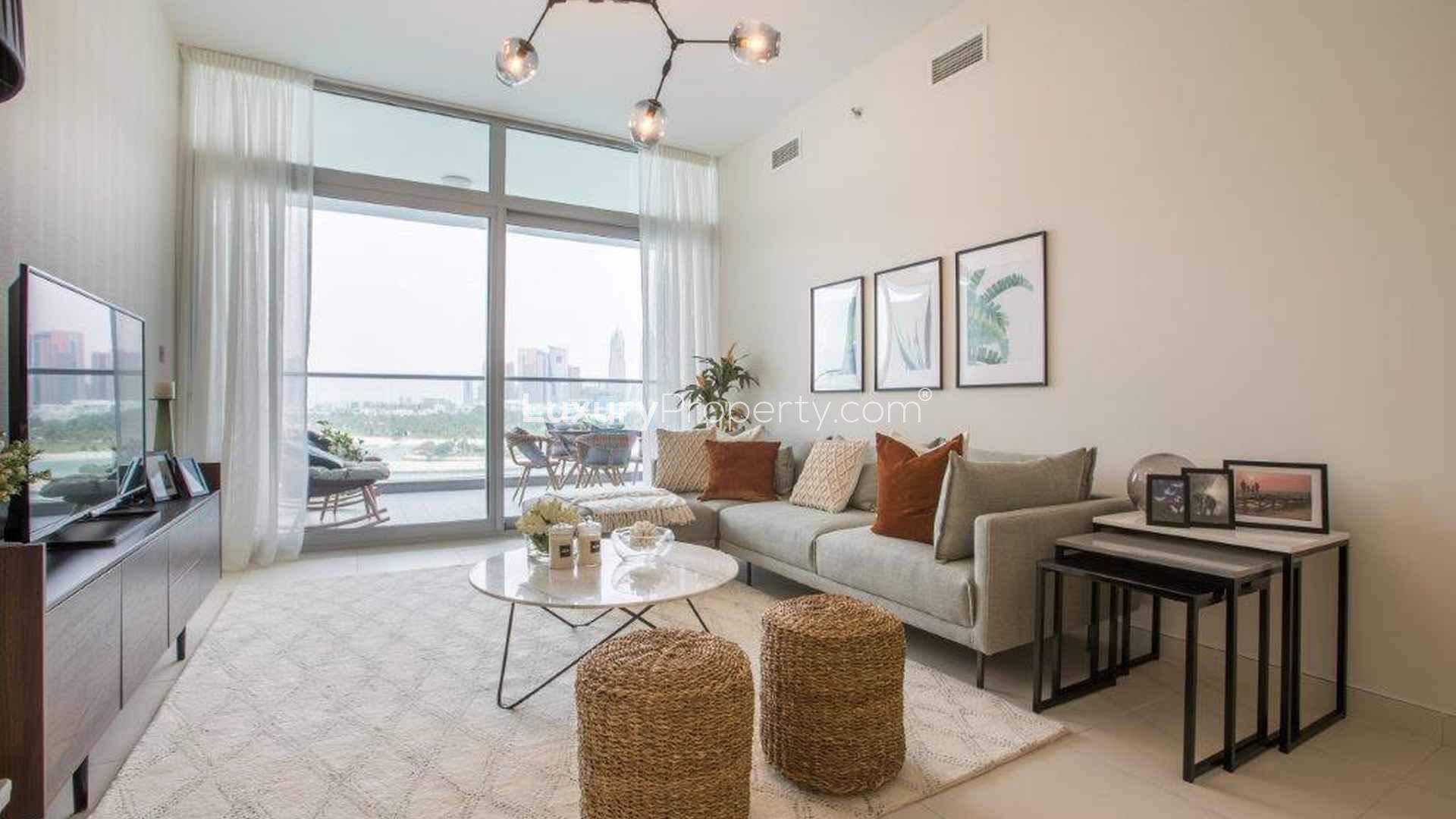 Balcony view from Azure Residences apartment on Palm Jumeirah, overlooking the sea