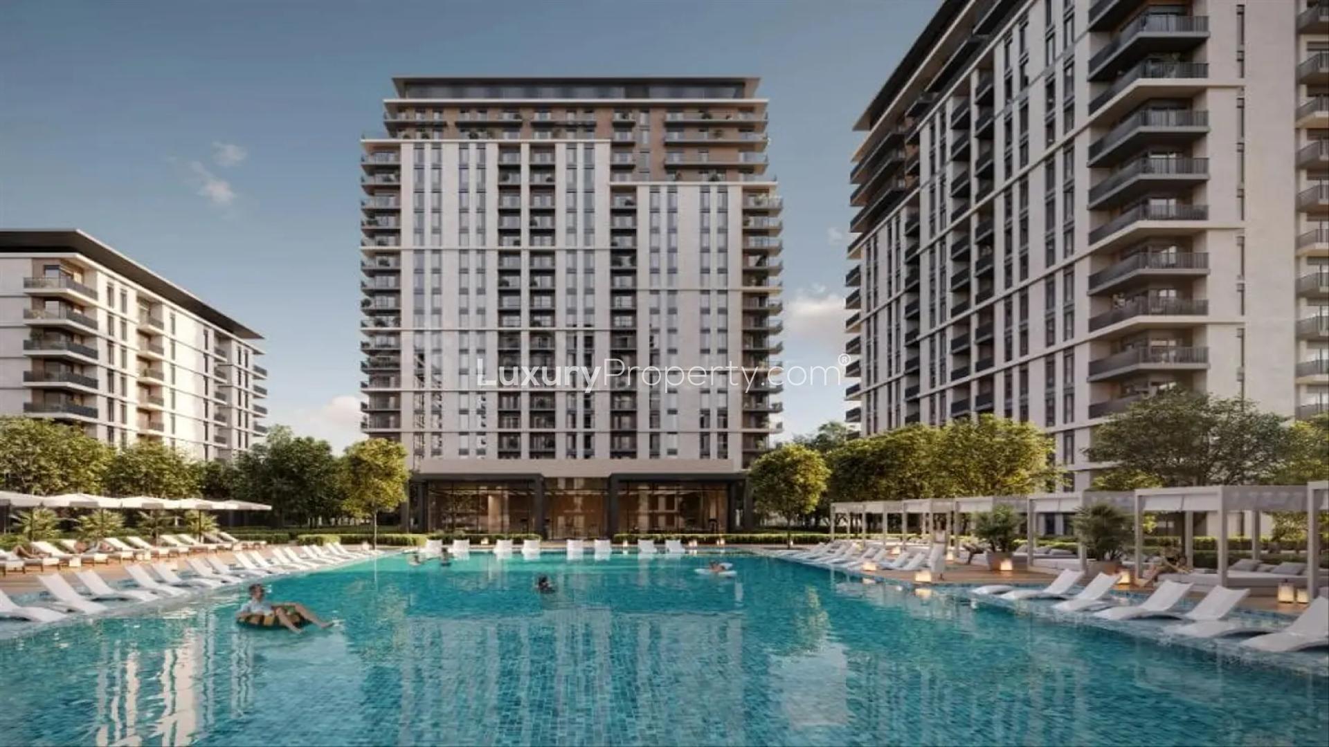 Playground area outside apartment buildings in Park Lane, Dubai Hills Estate