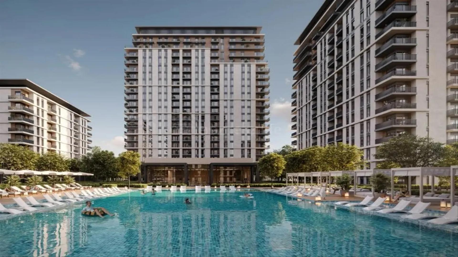 Playground area outside apartment buildings in Park Lane, Dubai Hills Estate