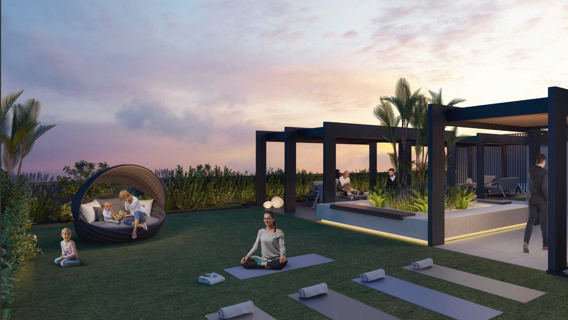 Modern open-plan living area in Belgravia Heights 2 apartment, Jumeirah Village Circle