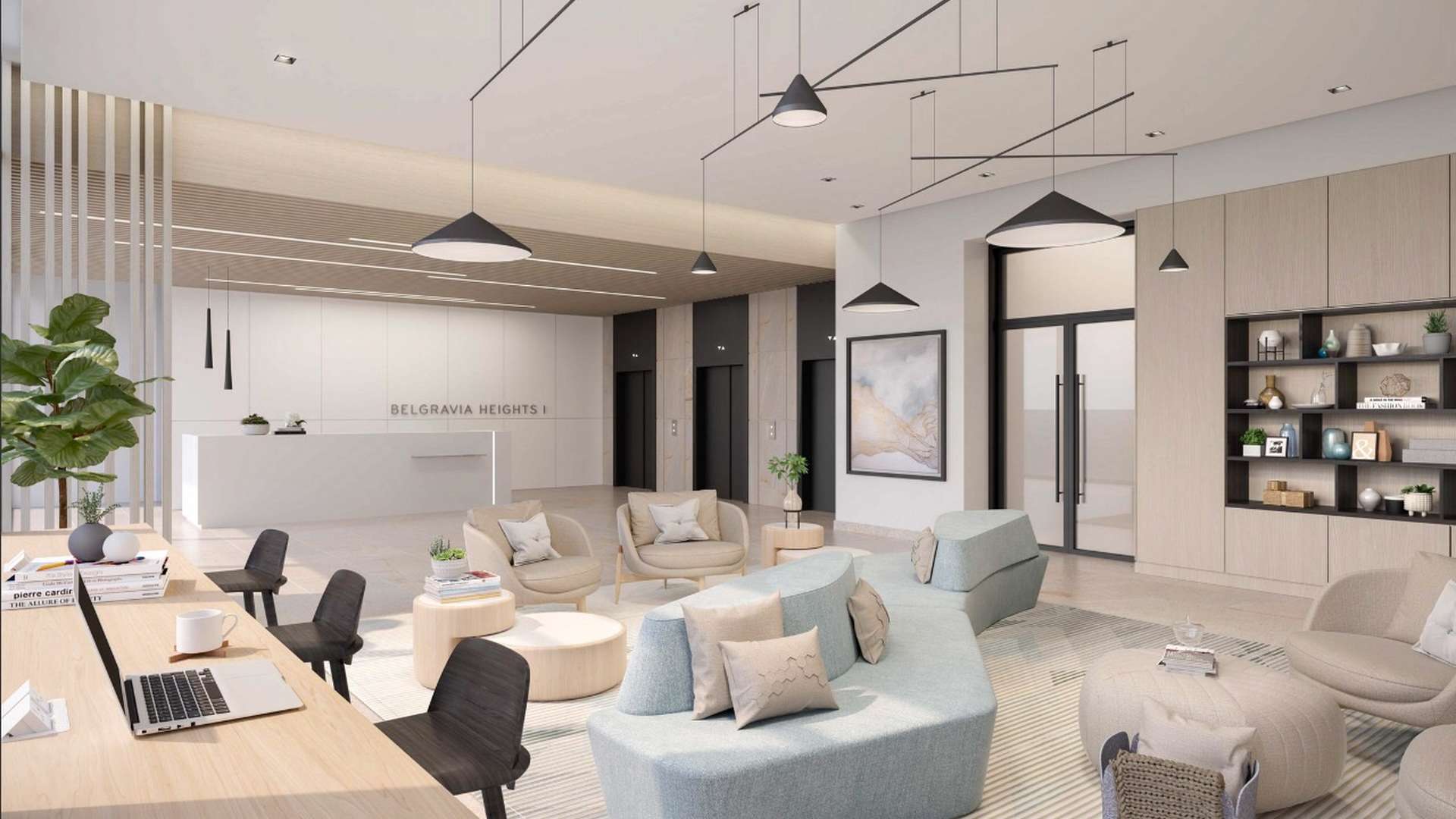 Luxurious living room in two-bedroom apartment at The Sloane, Jumeirah Village Circle