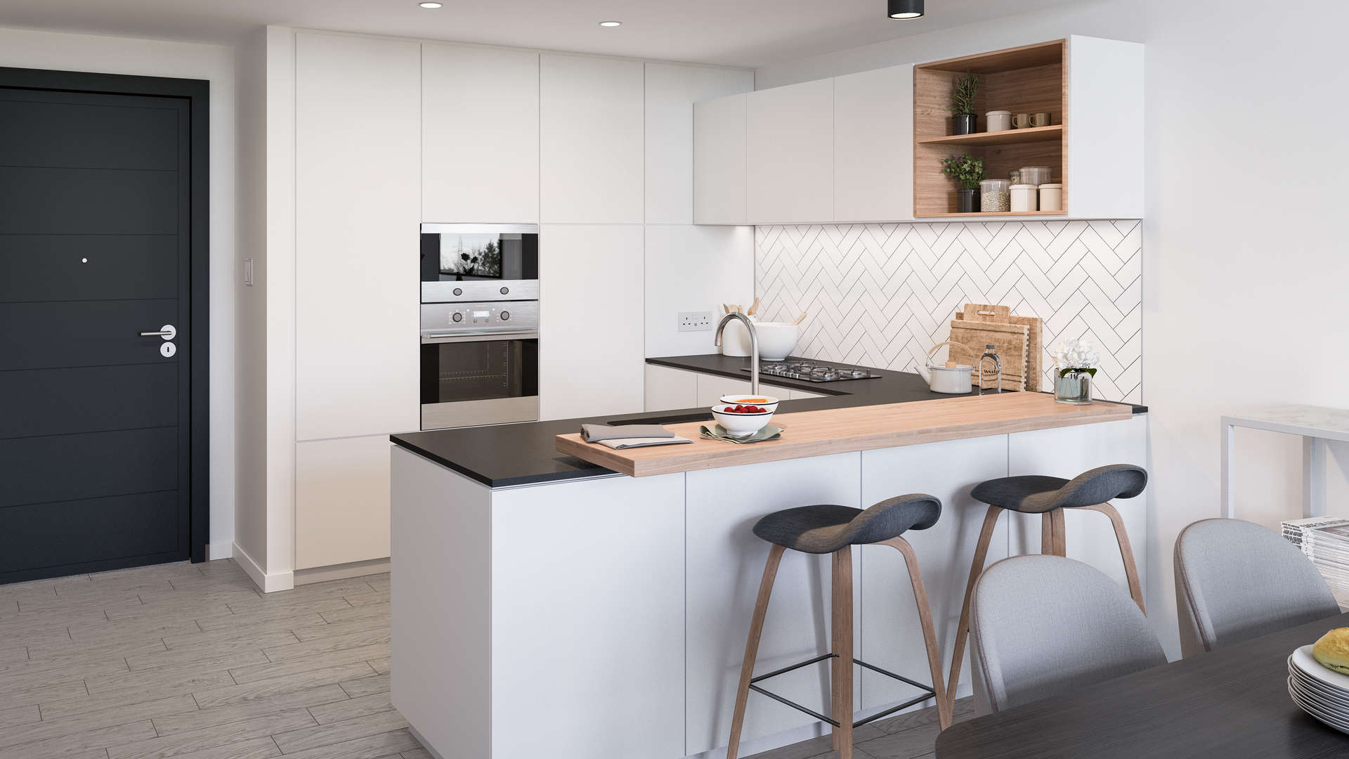 Modern living room in Belgravia Square, JVC Dubai apartment with stylish decor and natural light