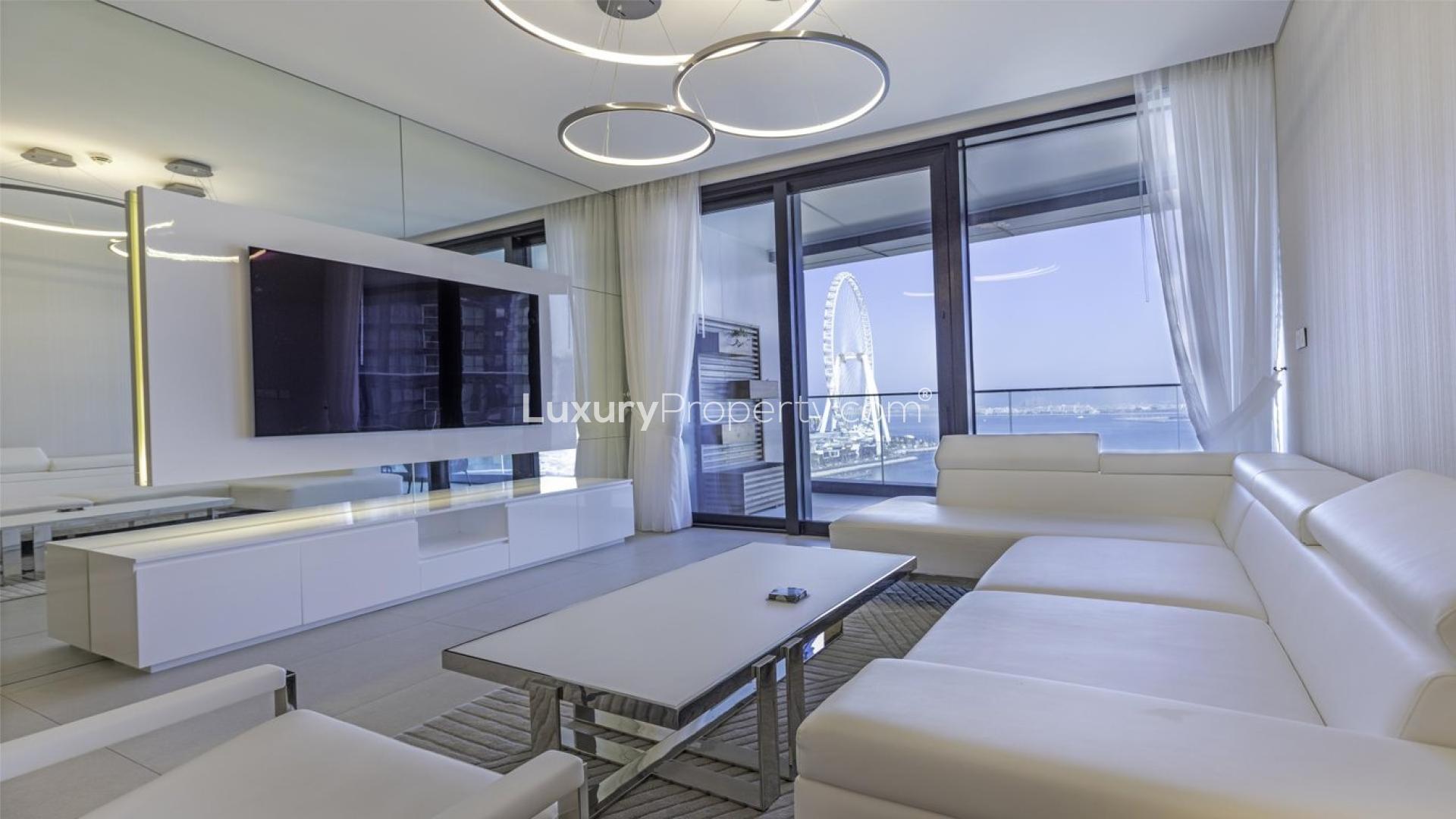 Furnished apartment balcony with stunning sea view at The Address Jumeirah Resort, Dubai