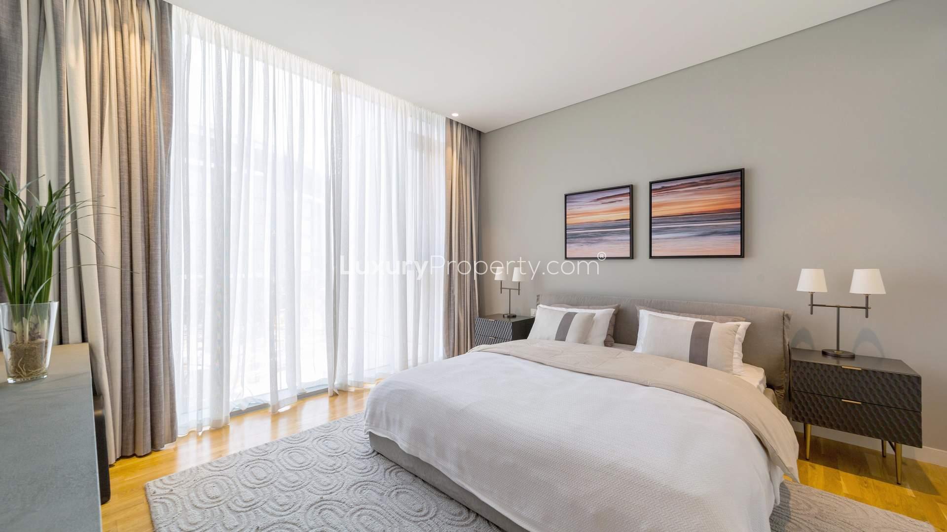 Modern bedroom in two-bedroom apartment, Bluewaters Residences, JBR, featuring stylish decor and furnishings