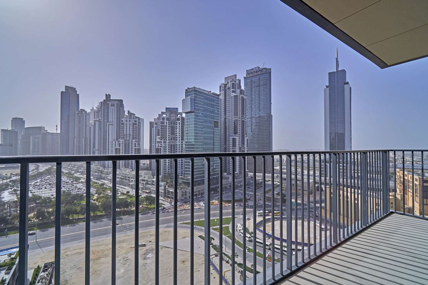 Balcony view from BLVD Heights apartment overlooking Downtown Dubai skyline