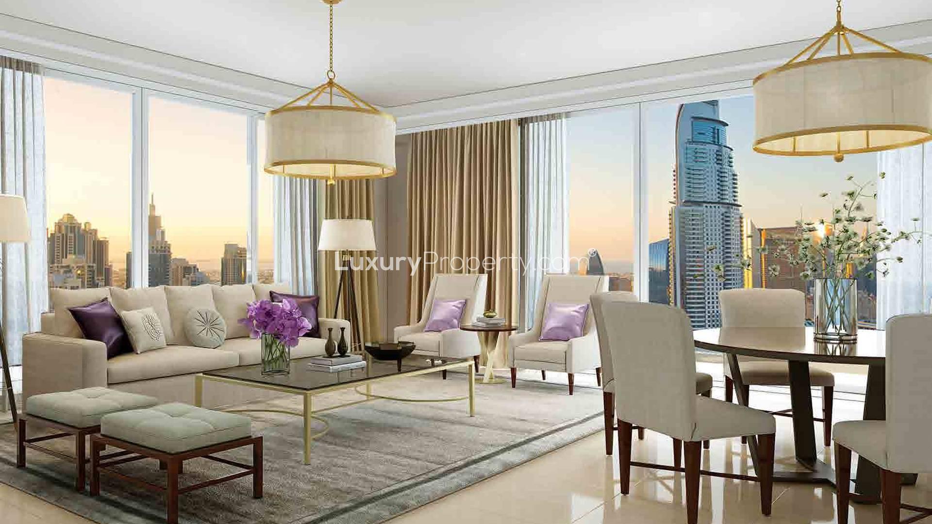 Luxurious bathroom in 2 bed apartment at Boulevard Point, Downtown Dubai, with modern fixtures