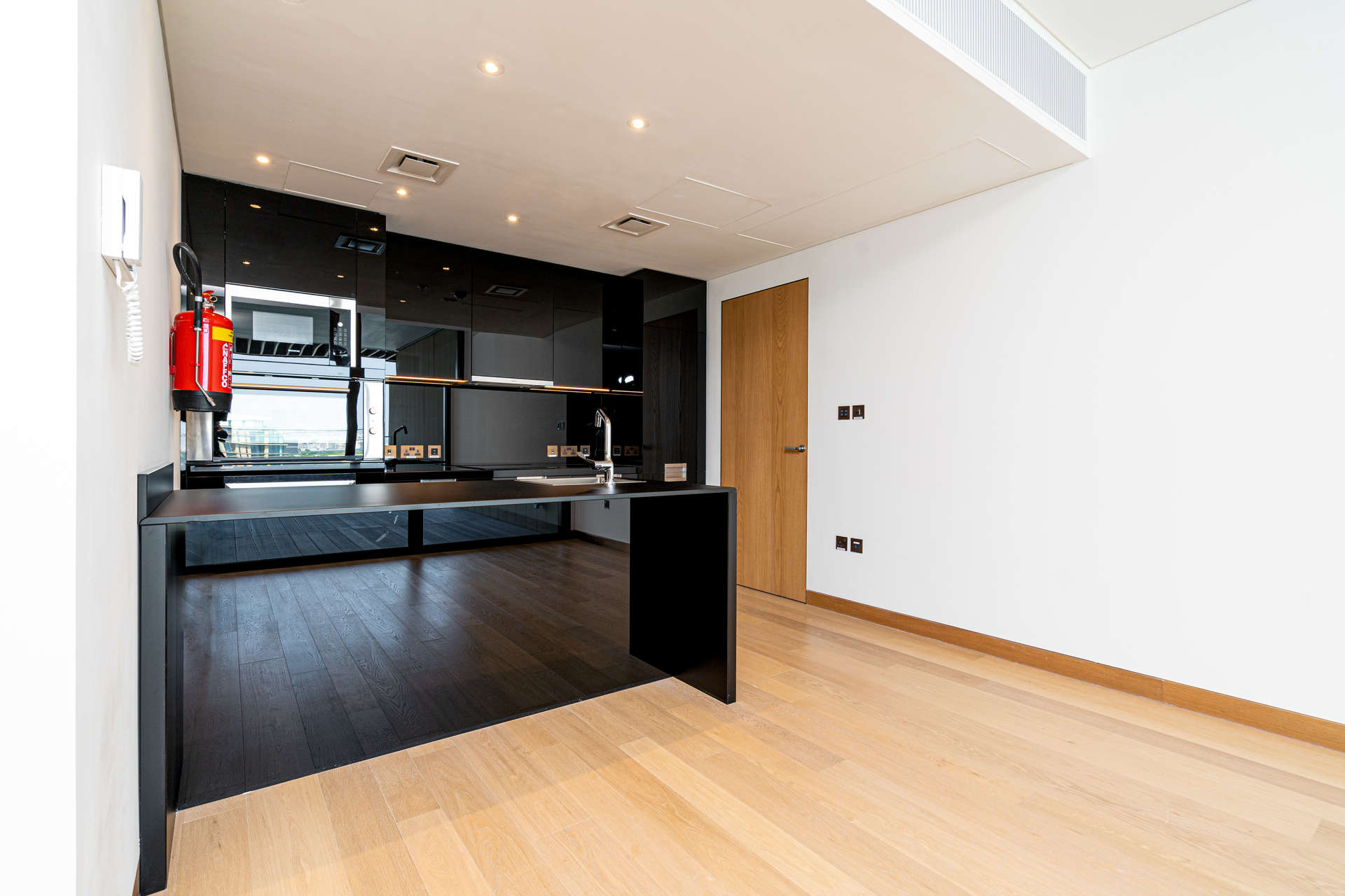 Luxurious interior of waterfront apartment at Bulgari Residences, Jumeirah Bay, with modern design