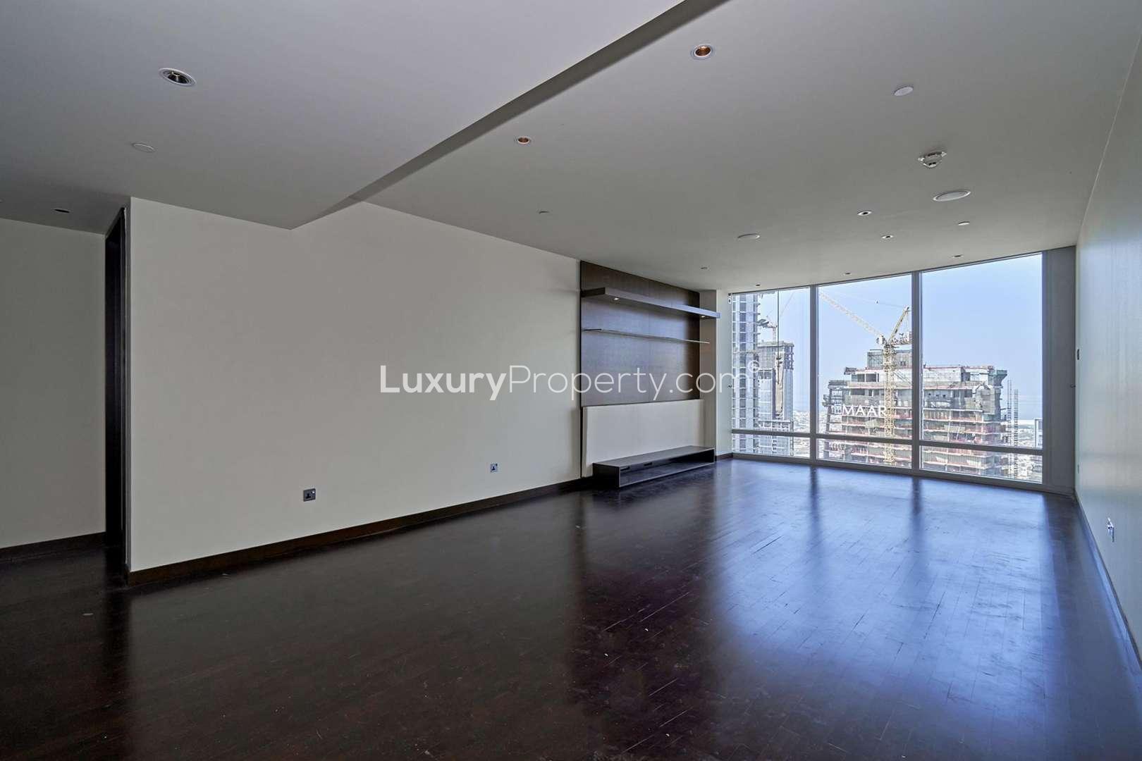 Aerial view of Downtown Dubai skyline from Burj Khalifa luxury apartment for rent