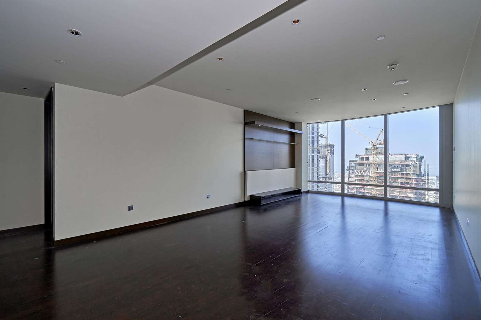 Aerial view of Downtown Dubai skyline from Burj Khalifa luxury apartment for rent