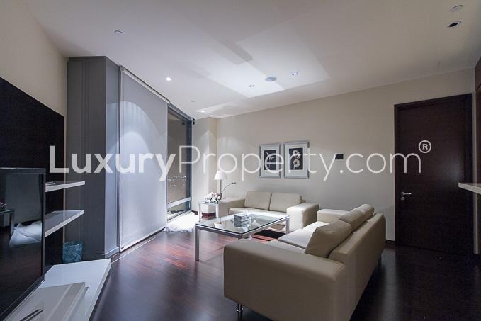 Modern living room in two-bedroom apartment, Burj Khalifa Downtown, Dubai – spacious and elegant design