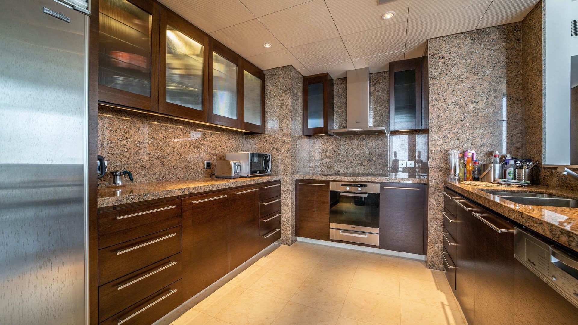 High floor apartment interior with dark wood flooring in Burj Khalifa, Downtown Dubai