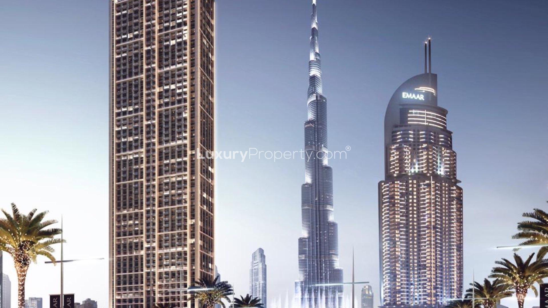 Luxurious apartment terrace with Burj Khalifa view, Burj Royale, Downtown Dubai