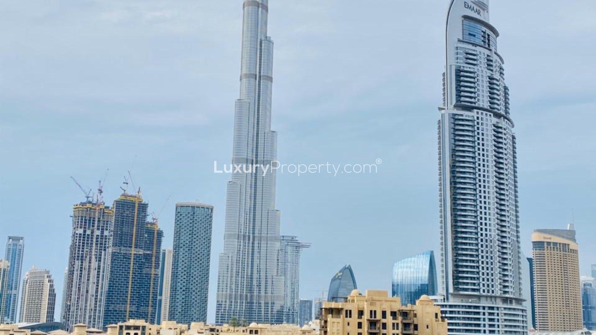 Outdoor pool area at Burj Views, Downtown Dubai apartment complex for sale