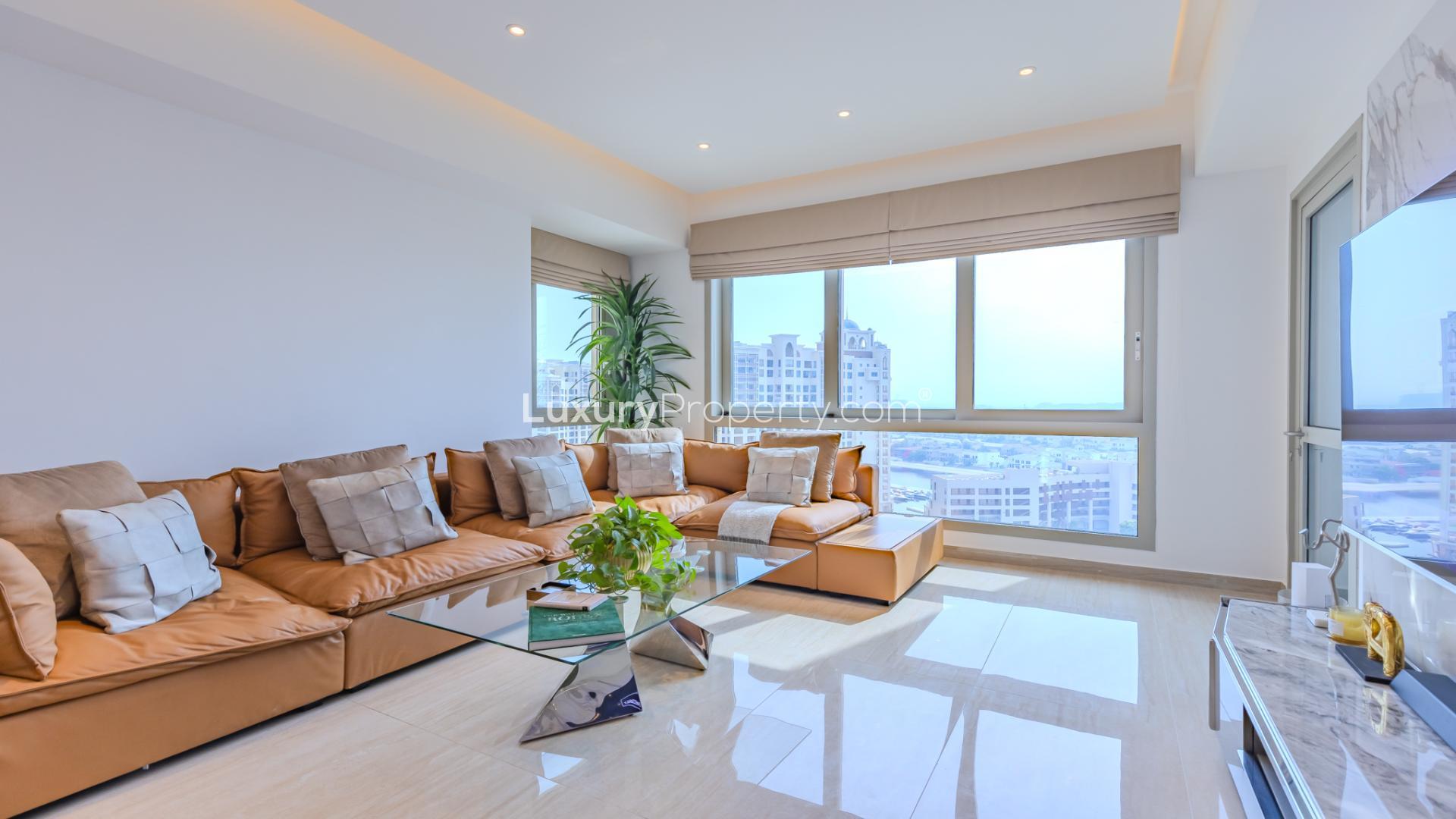 Luxurious renovated living room in Marina Residences, Palm Jumeirah apartment for sale