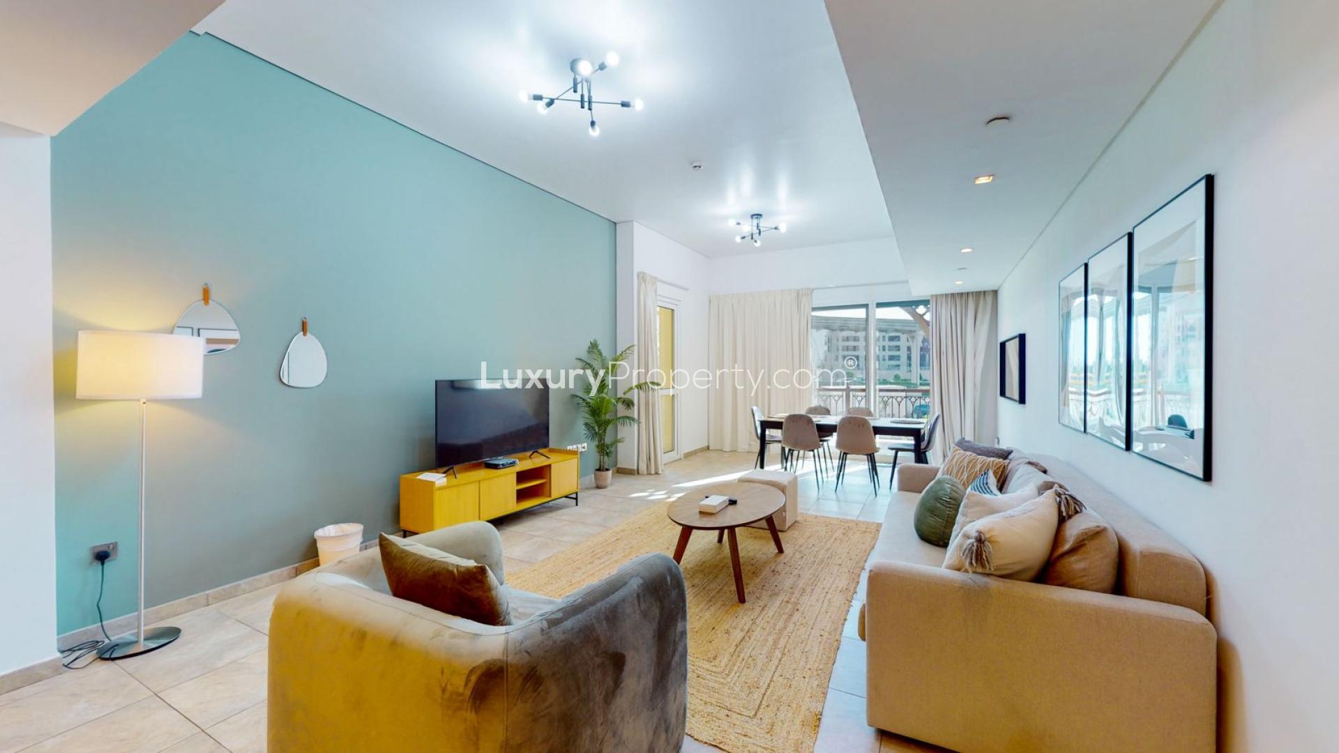 Modern living room and dining area in Marina Residences, Palm Jumeirah apartment for sale