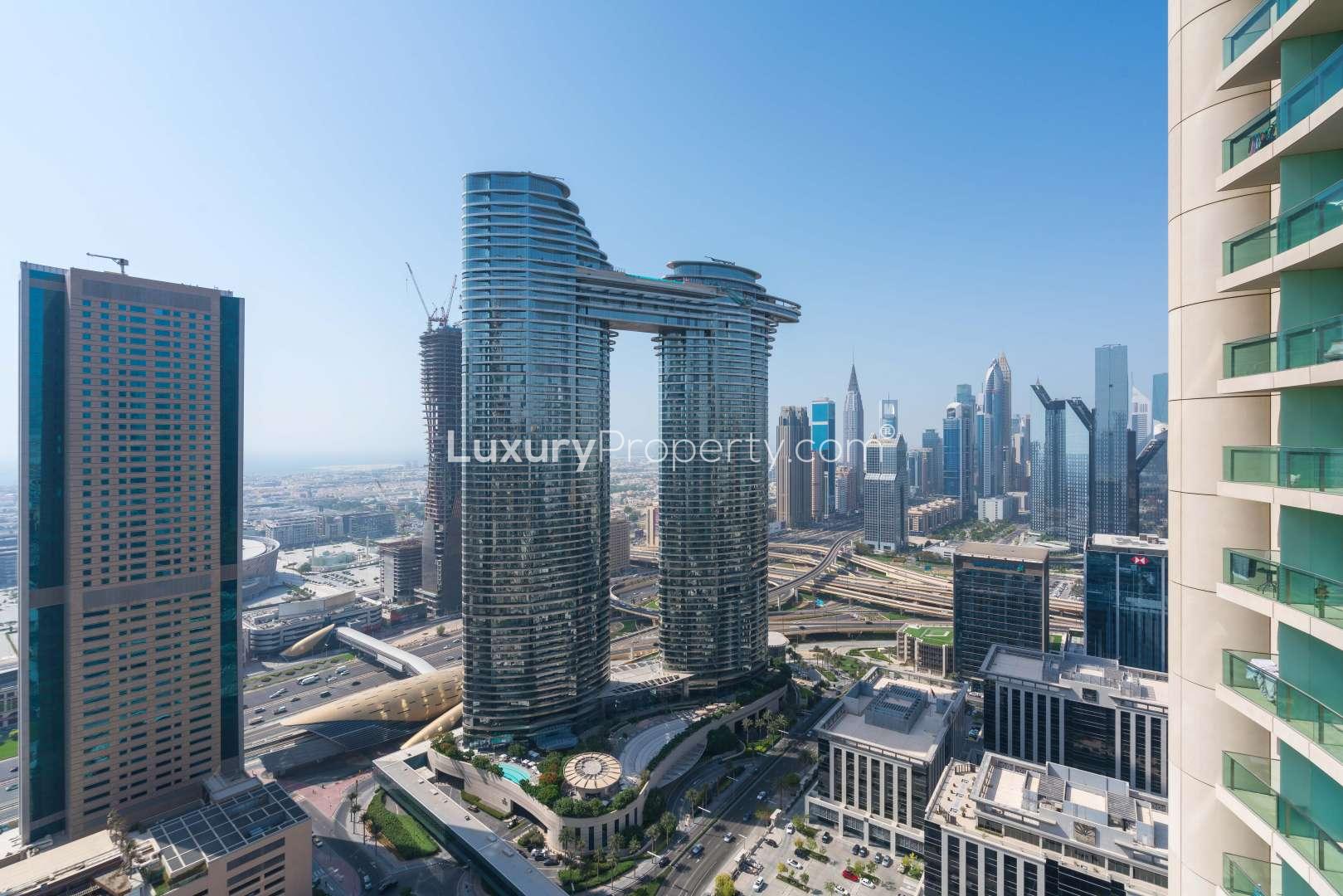 Unfurnished apartment living area with large windows, Burj Vista, Downtown Dubai