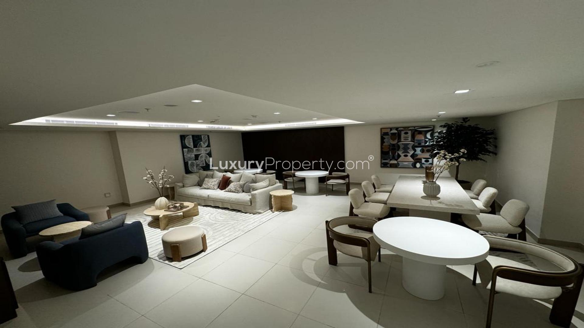 Balcony view from luxury 2-bedroom apartment in Dubai Creek Harbour, overlooking the waterfront