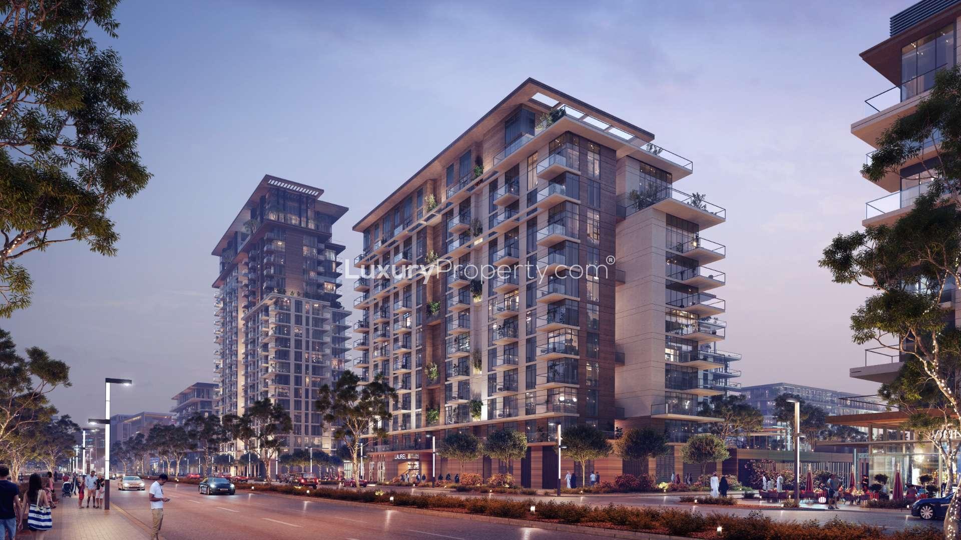 Bright modern apartment buildings overlooking Central Park, City Walk community, for sale