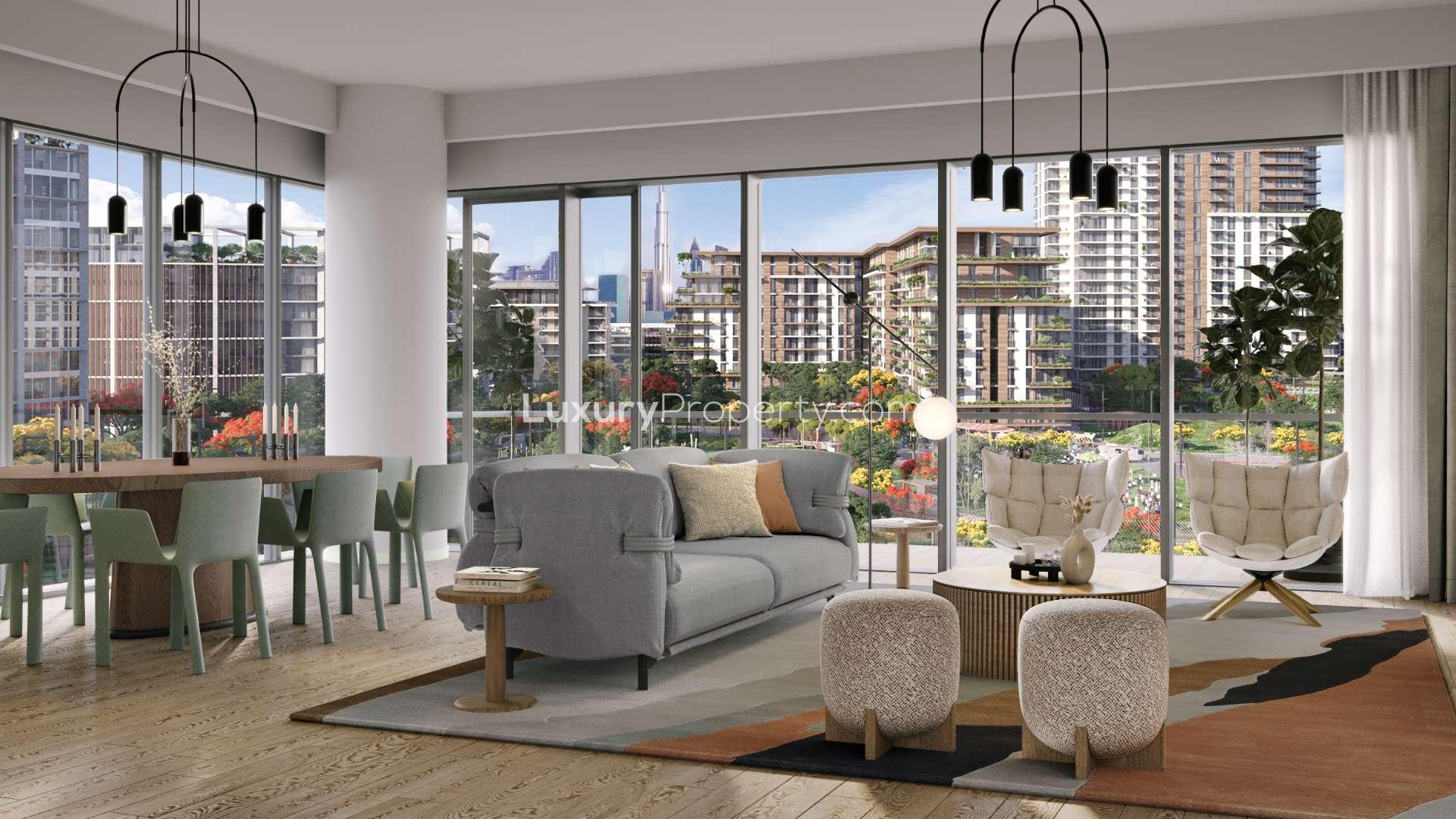Luxurious living room in two-bed apartment, Central Park at City Walk, for sale
