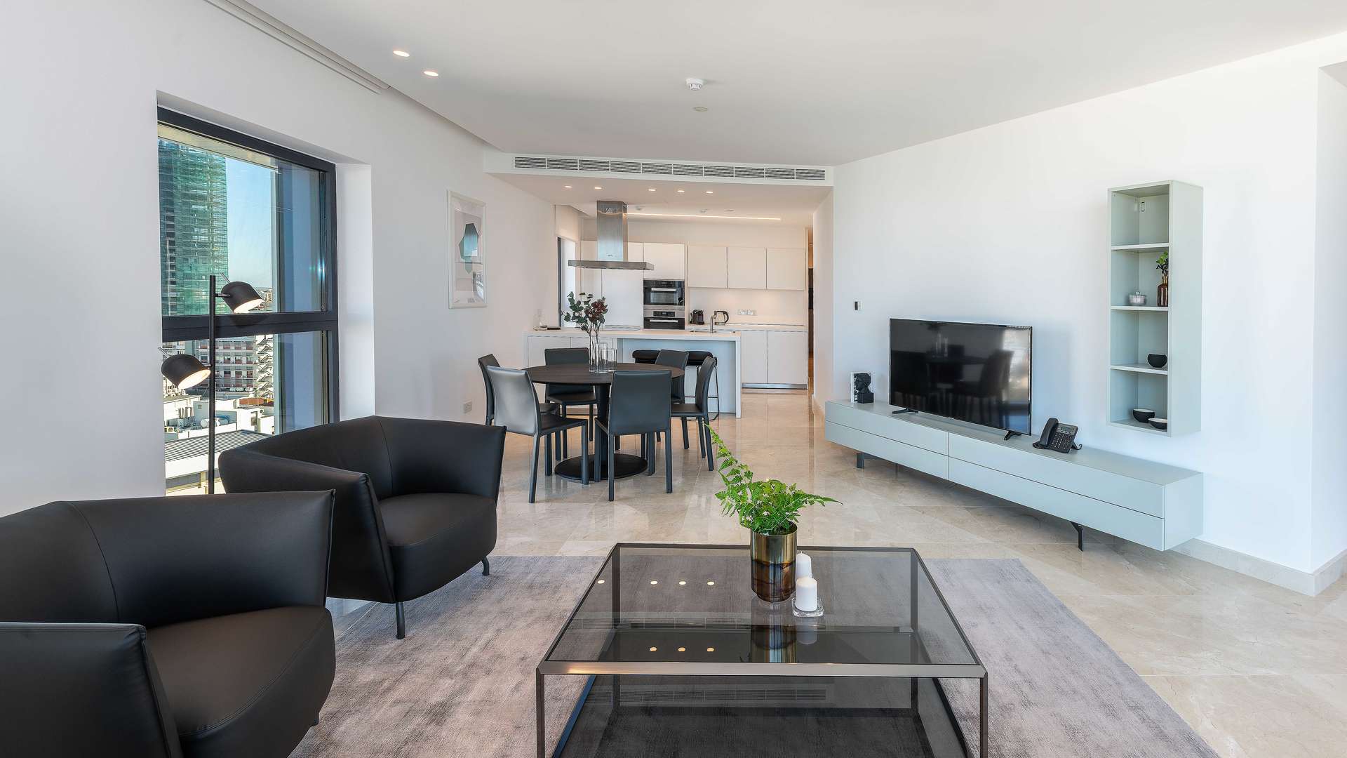 Modern living room in two-bedroom apartment, Central Park Residences, Nicosia, Cyprus for sale