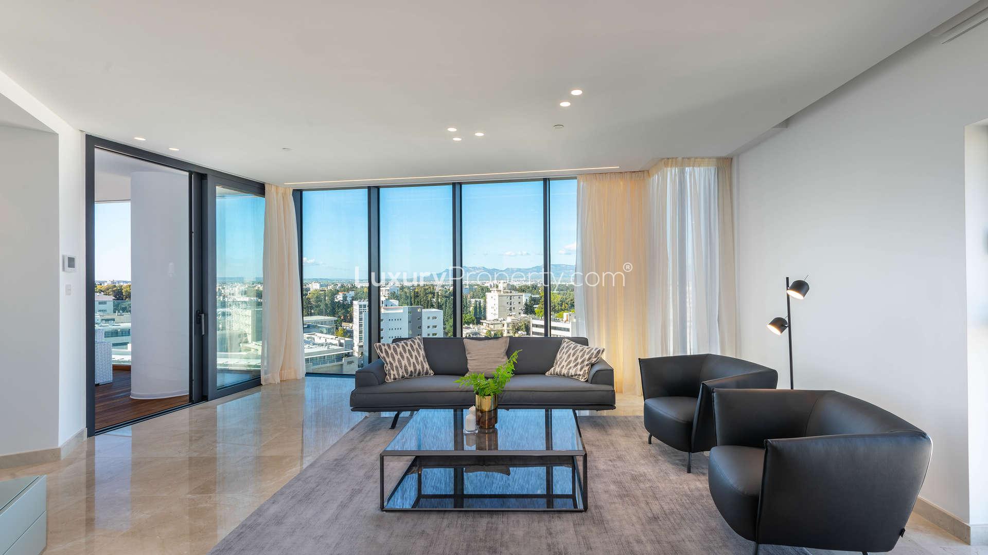 Modern living room in two-bedroom apartment, Central Park Residences, Nicosia, Cyprus