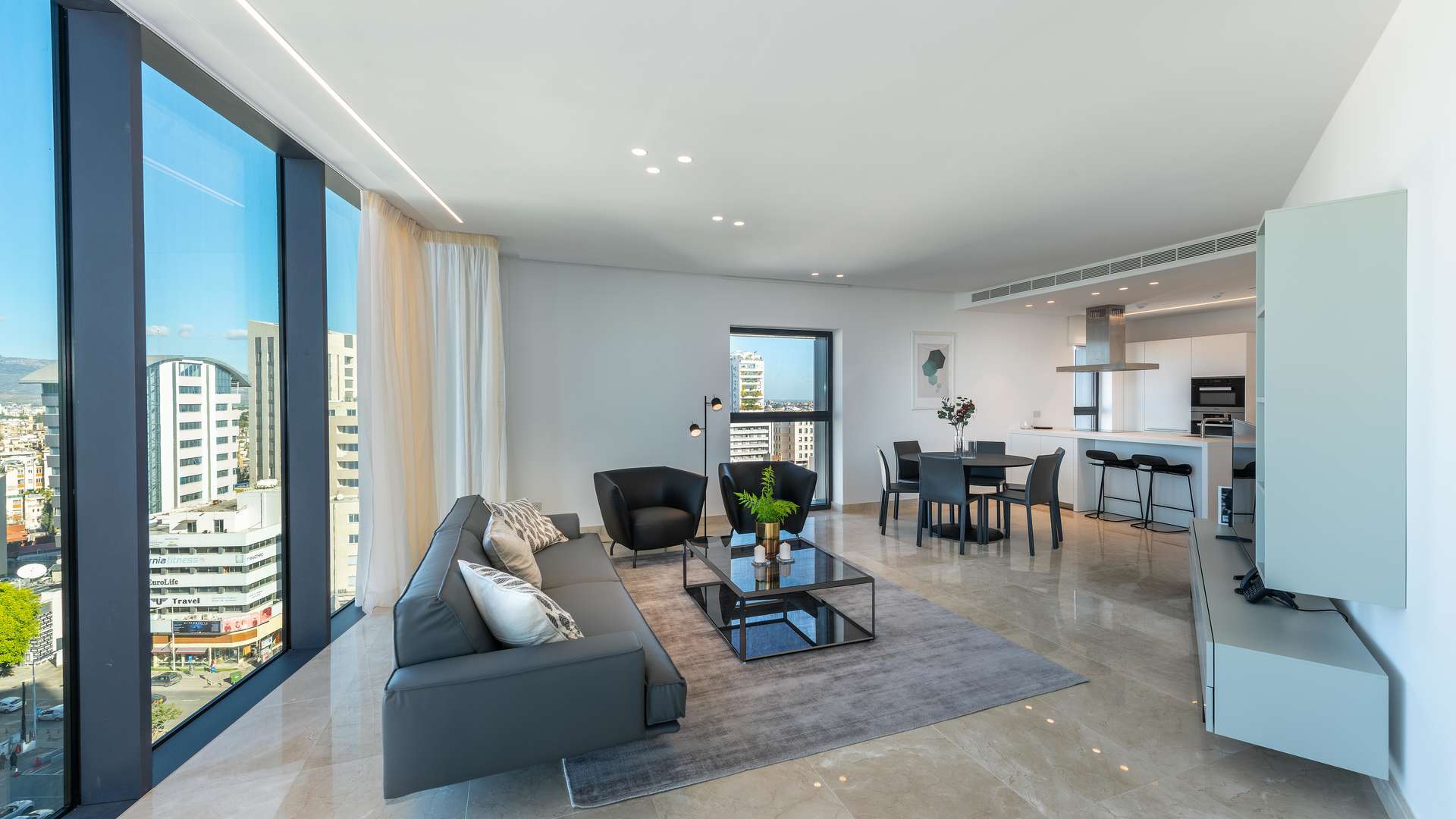 Modern living room in two-bedroom apartment, Central Park Residences, Nicosia, Cyprus, for sale