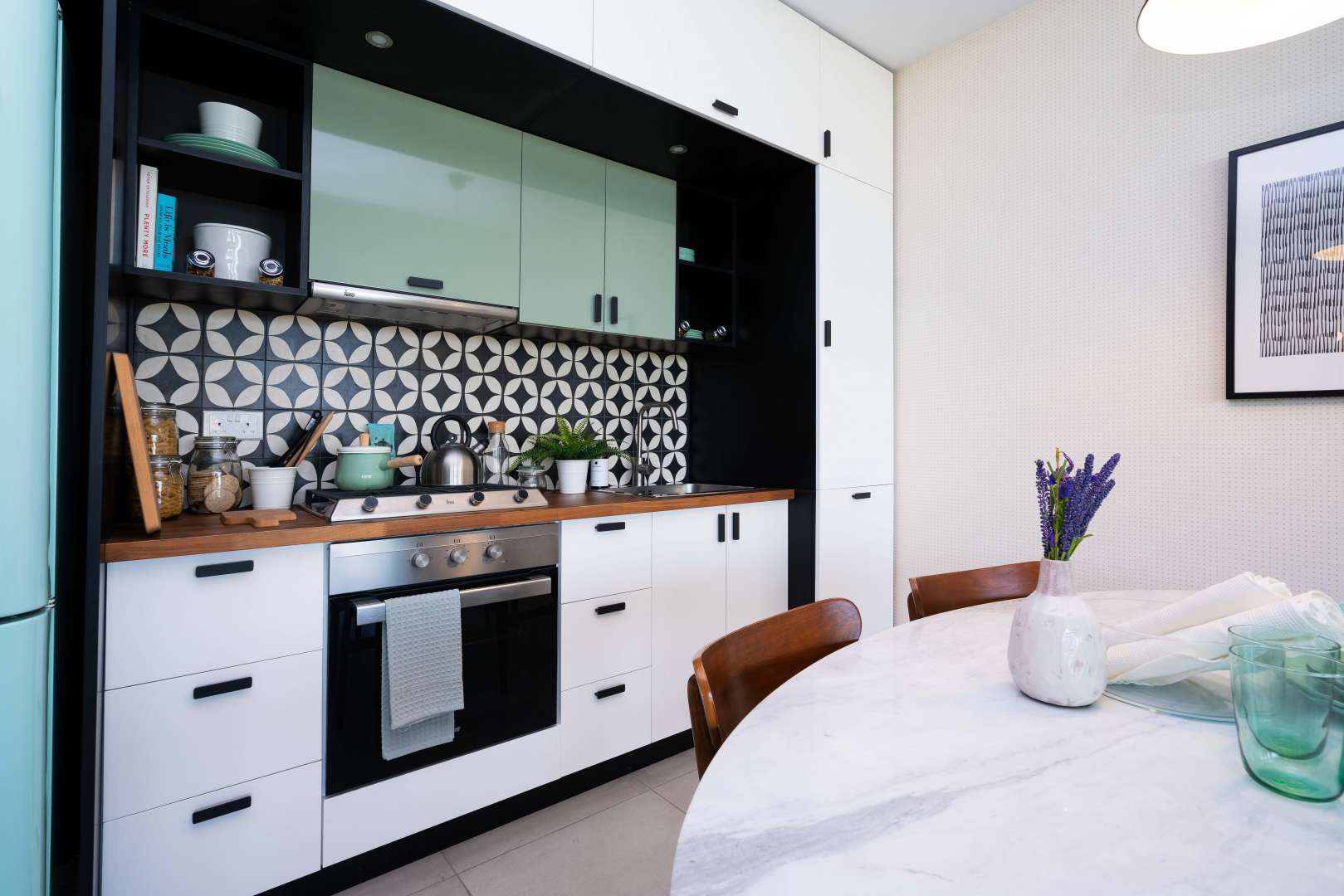 Modern kitchen in two-bedroom apartment, Dubai Hills Estate, Collective 2.0, stylish interior design