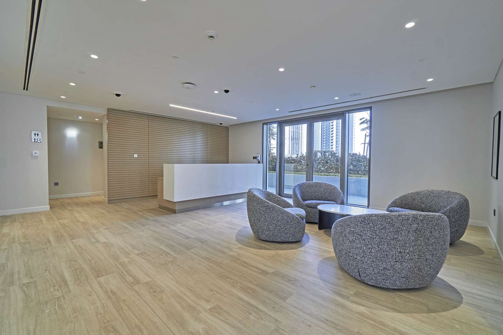 Luxurious living room in Creekside 18 apartment, Dubai Creek Harbour, with modern decor