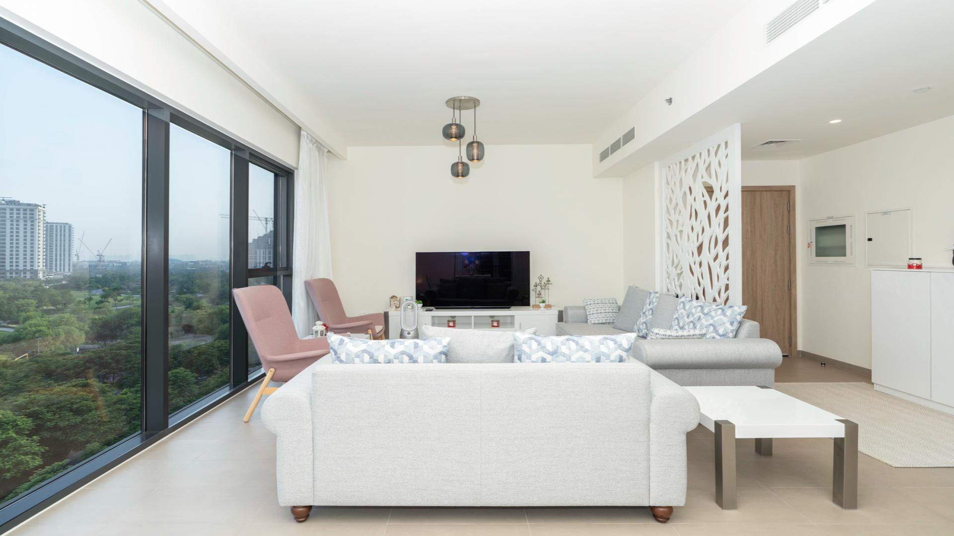 Bright living room in Dubai Hills Estate apartment, Executive Residences II, spacious seating area
