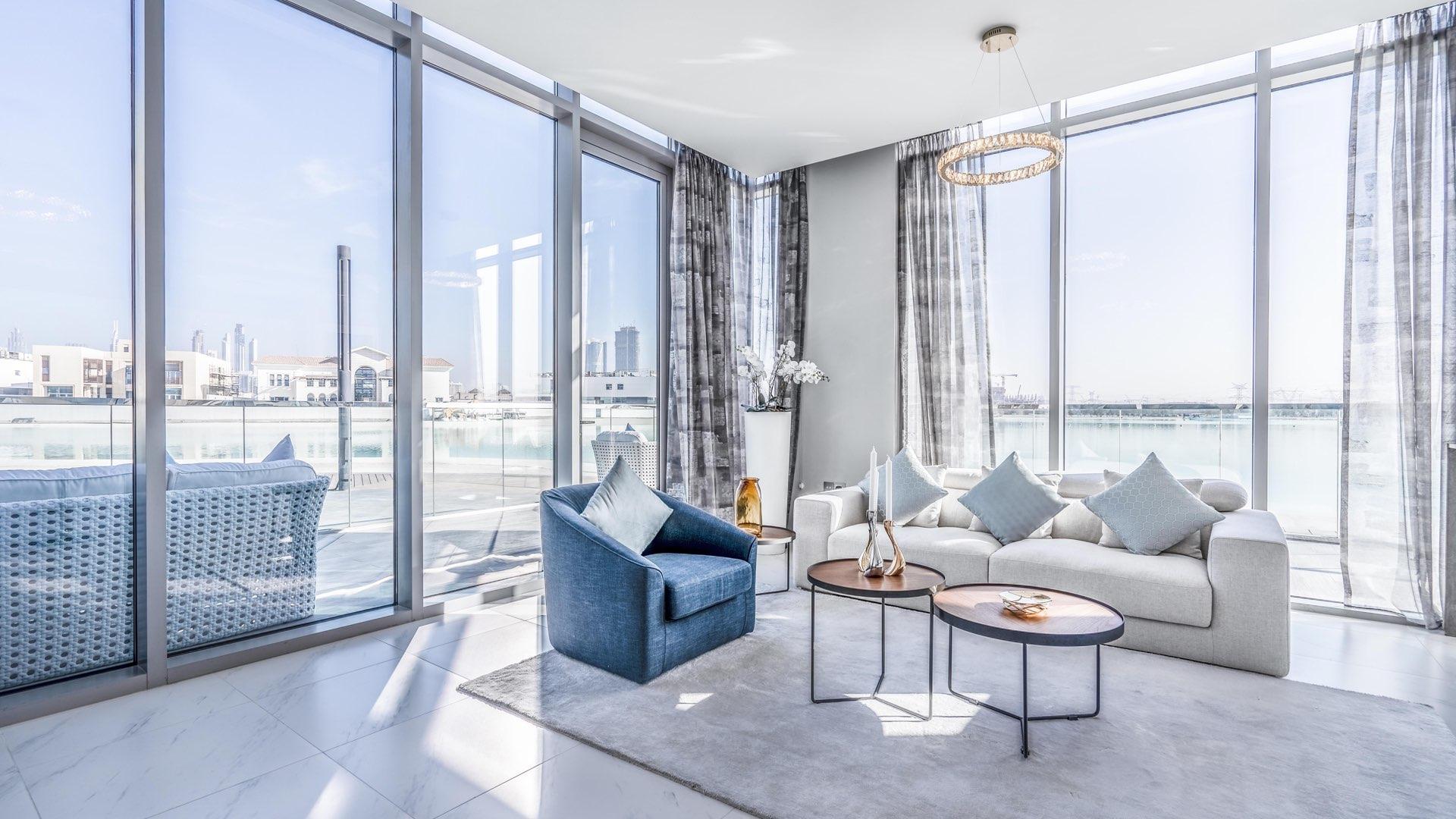 Modern living room and kitchen in 2-bedroom apartment, Mohammed Bin Rashid City, District One