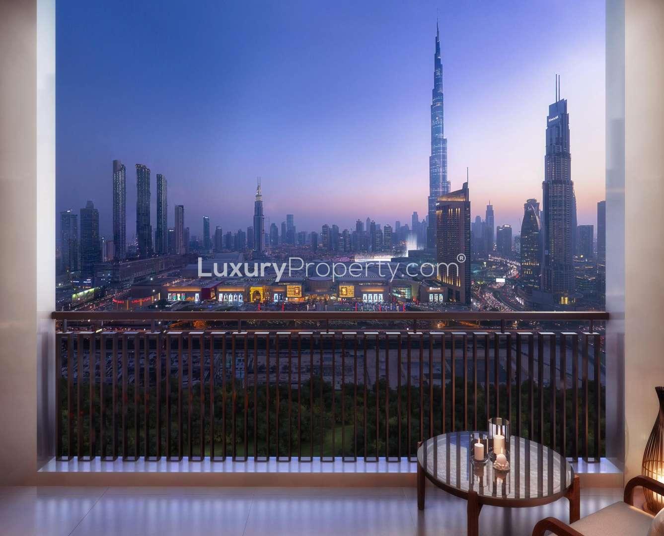 Balcony view of Downtown Dubai skyline from two-bed apartment in Downtown Views