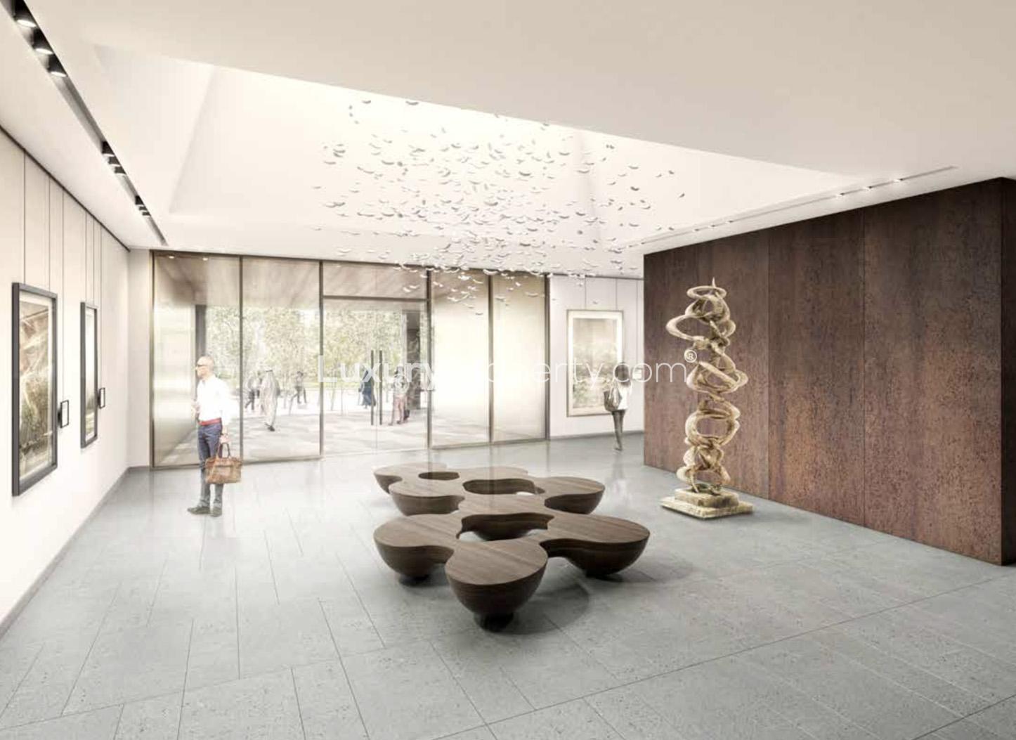 Modern lounge area in luxurious DT1 apartment, Downtown Dubai, with sleek decor and amenities