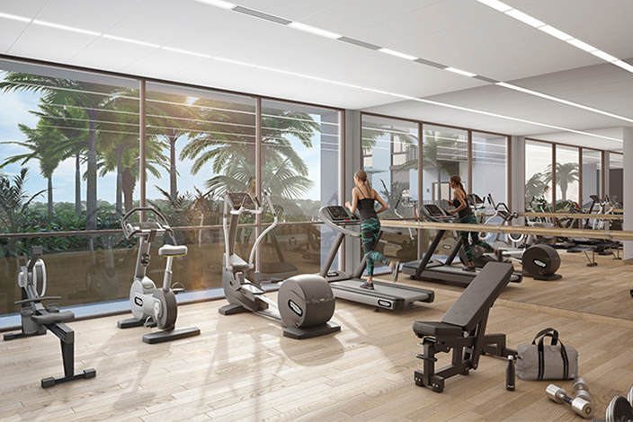 Eaton Palace luxury apartment lobby with modern elevators, Jumeirah Village Circle