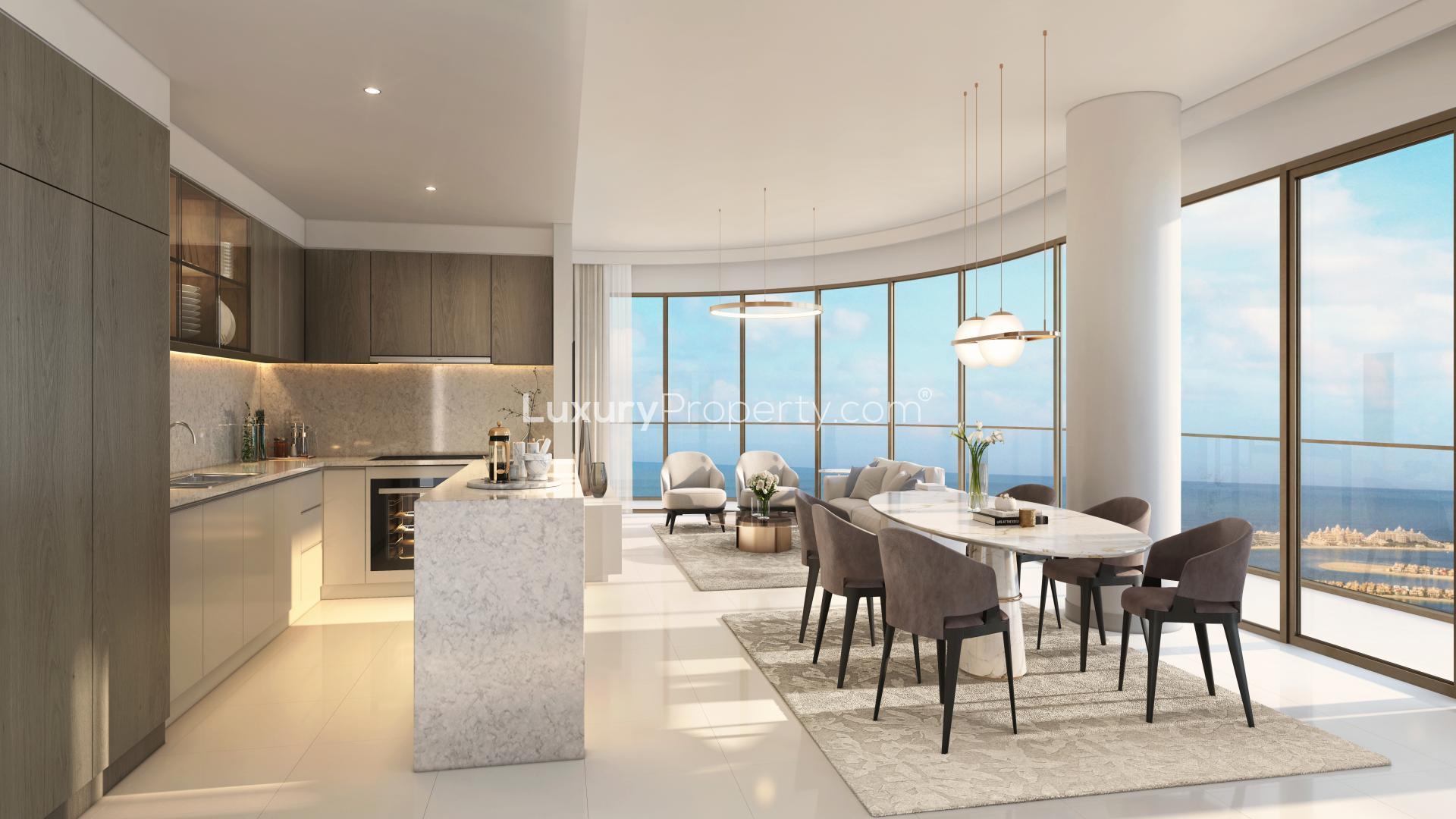 Luxury apartment balconies with panoramic sea views at Emaar Beachfront, Dubai Harbour