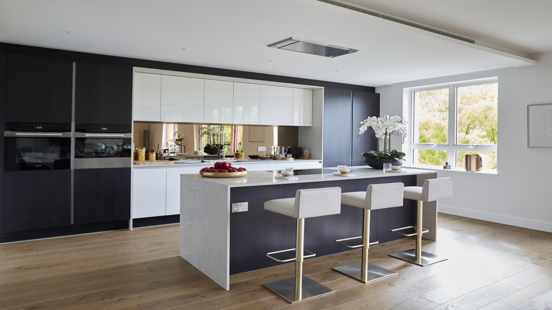 Modern kitchen and living area in 2-bedroom apartment, Elie Saab Residences, Hyde Park