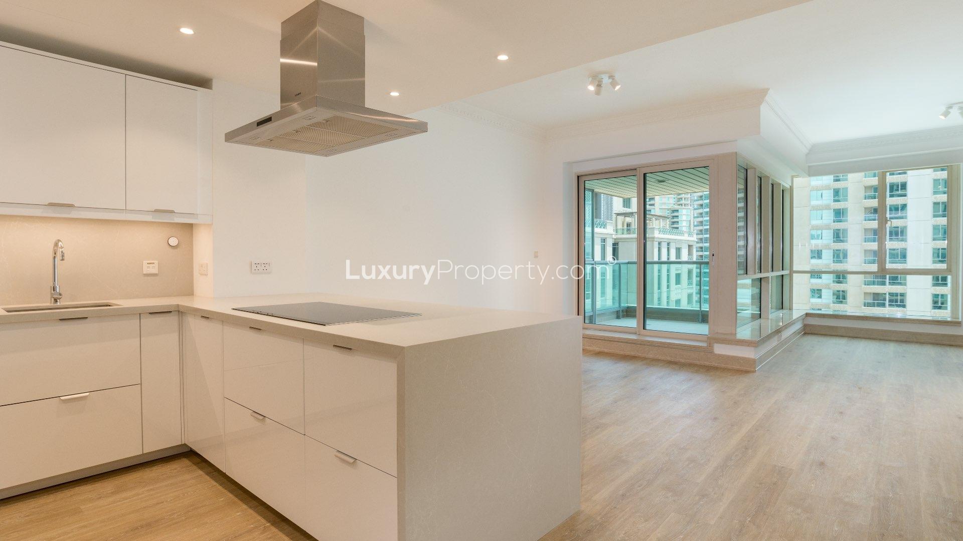 Newly renovated kitchen and living area in Al Yass Tower, Dubai Marina apartment