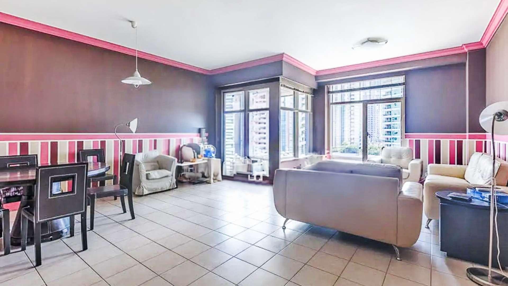 "Balcony view from 2-bedroom apartment in Al Anbar Tower, Dubai Marina, Emaar 6 Towers.",Luxurious living room in 2-bedroom apartment, Al Anbar Tower, Dubai Marina