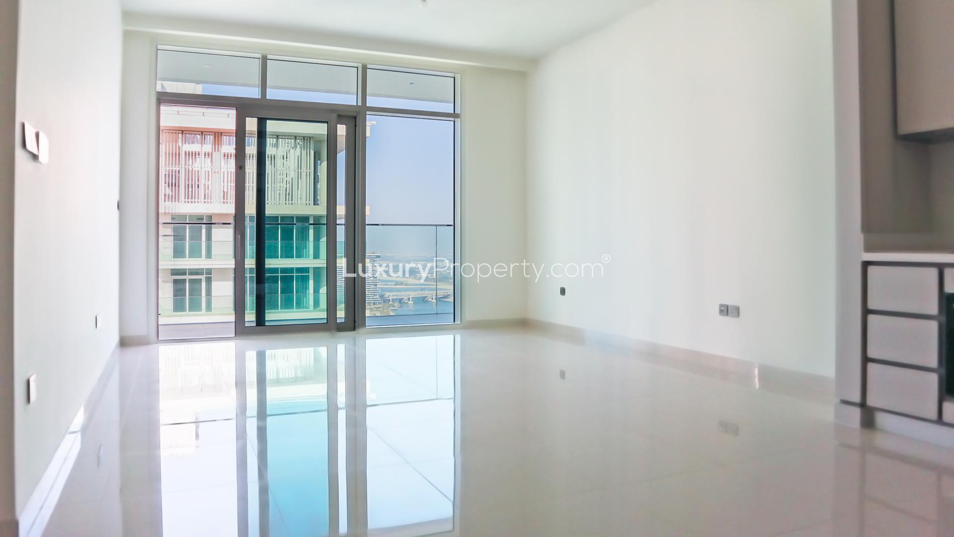Two-bedroom apartment balcony with stunning sea view in Emaar Beachfront, Dubai Harbour