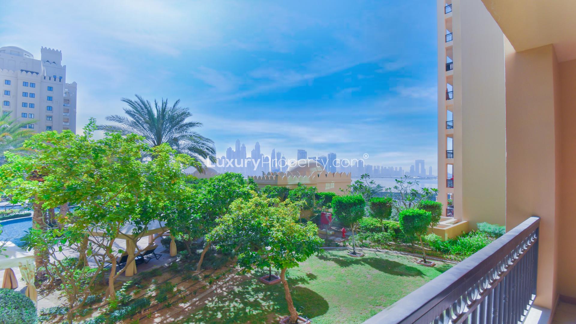Spacious terrace with marina views at The Fairmont Palm Residences, Palm Jumeirah apartment