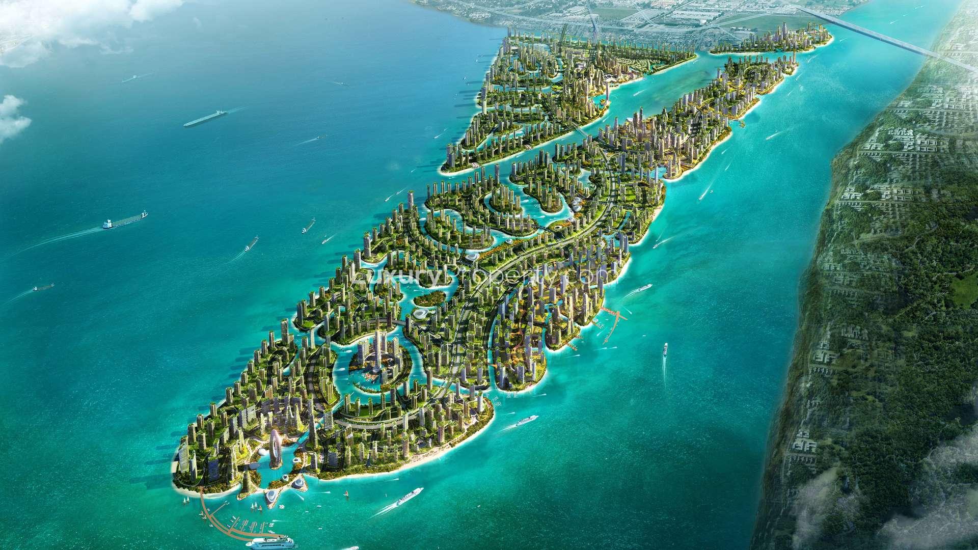 Luxurious bedroom in two-bedroom apartment, Forest City, Malaysia, with garden view