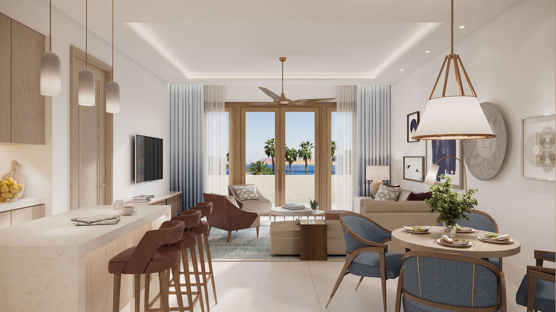 Modern living room in 2-bedroom apartment, Four Seasons Private Residences, Sharm el Sheikh