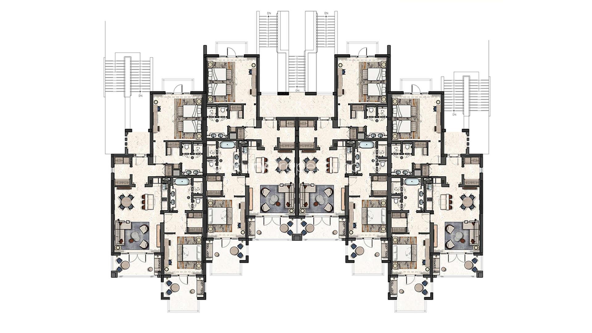Floorplan of 2-bedroom chalet in Four Seasons Private Residences, Sharm el Sheikh
