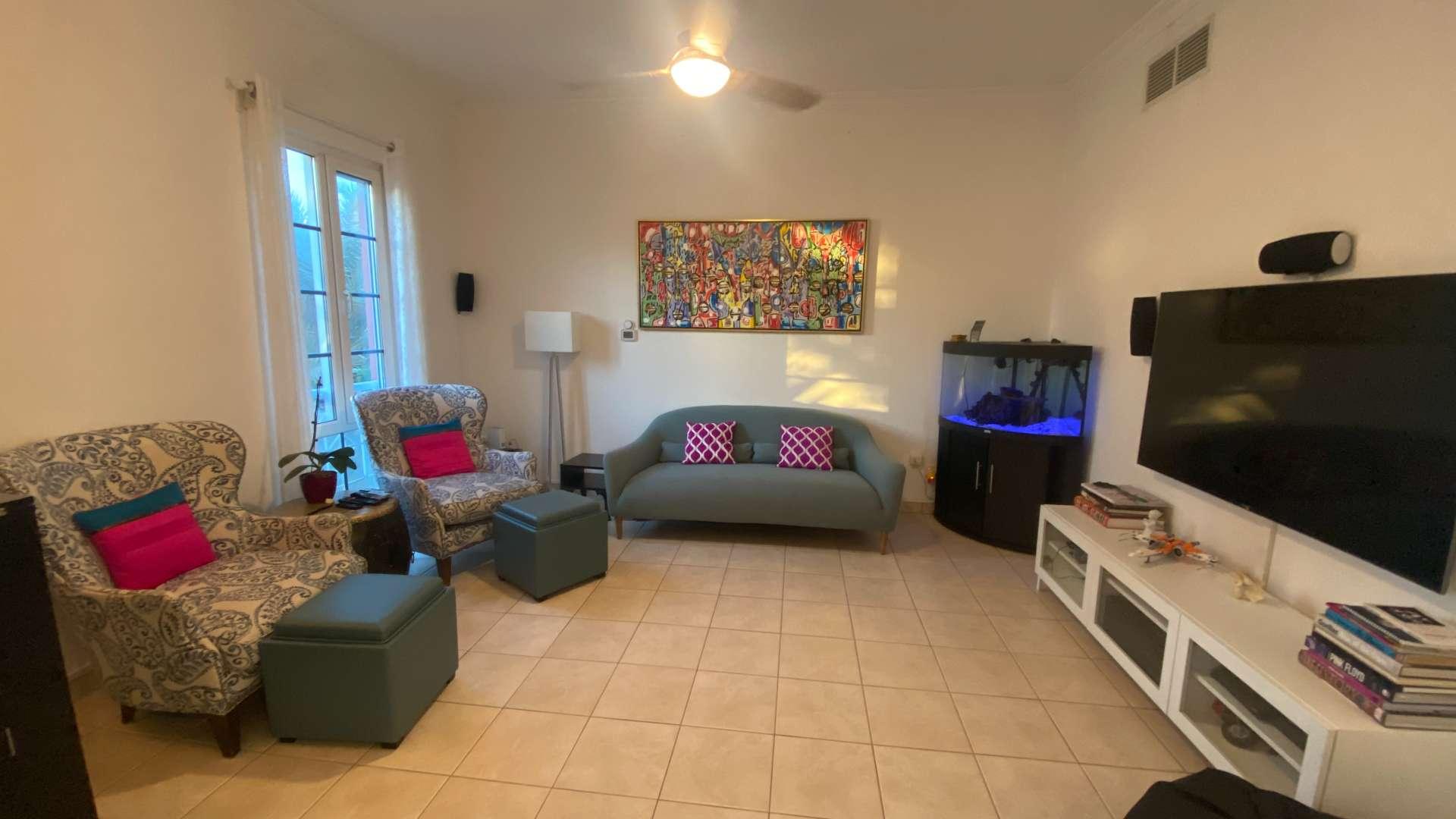 Living room in upgraded 2-bedroom apartment, Garden West Apartments, Green Community, for sale