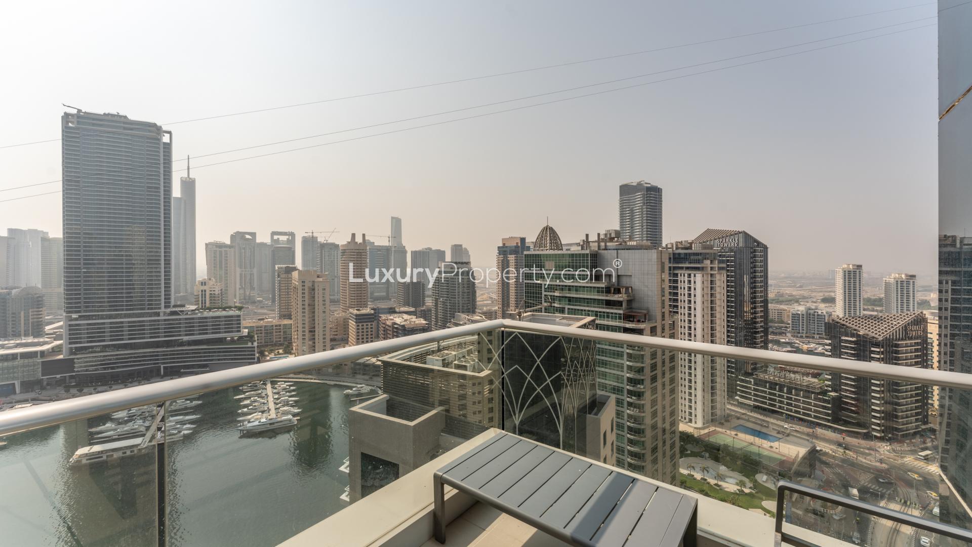 Luxurious living room with marina views in Marina Promenade, Dubai Marina apartment