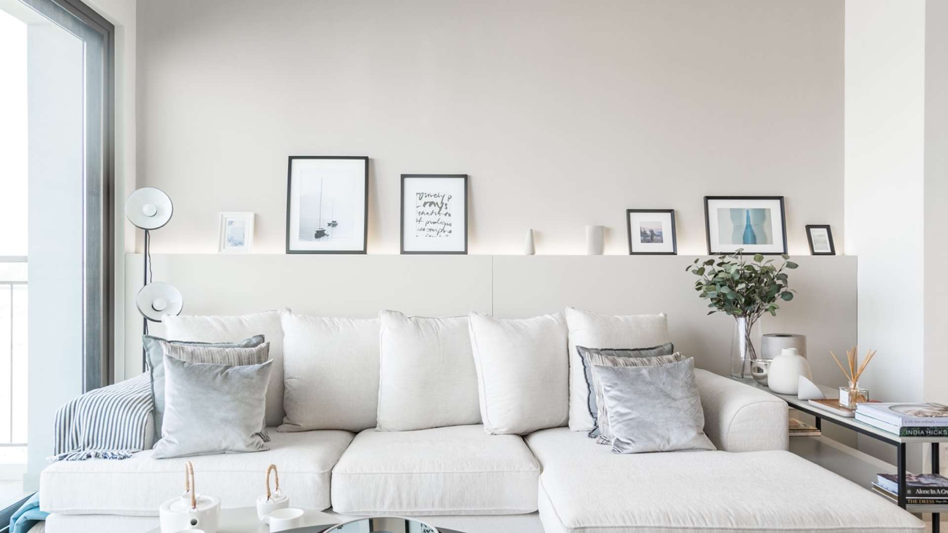 Modern living room in two-bedroom apartment, Emaar South, Dubai South, for sale