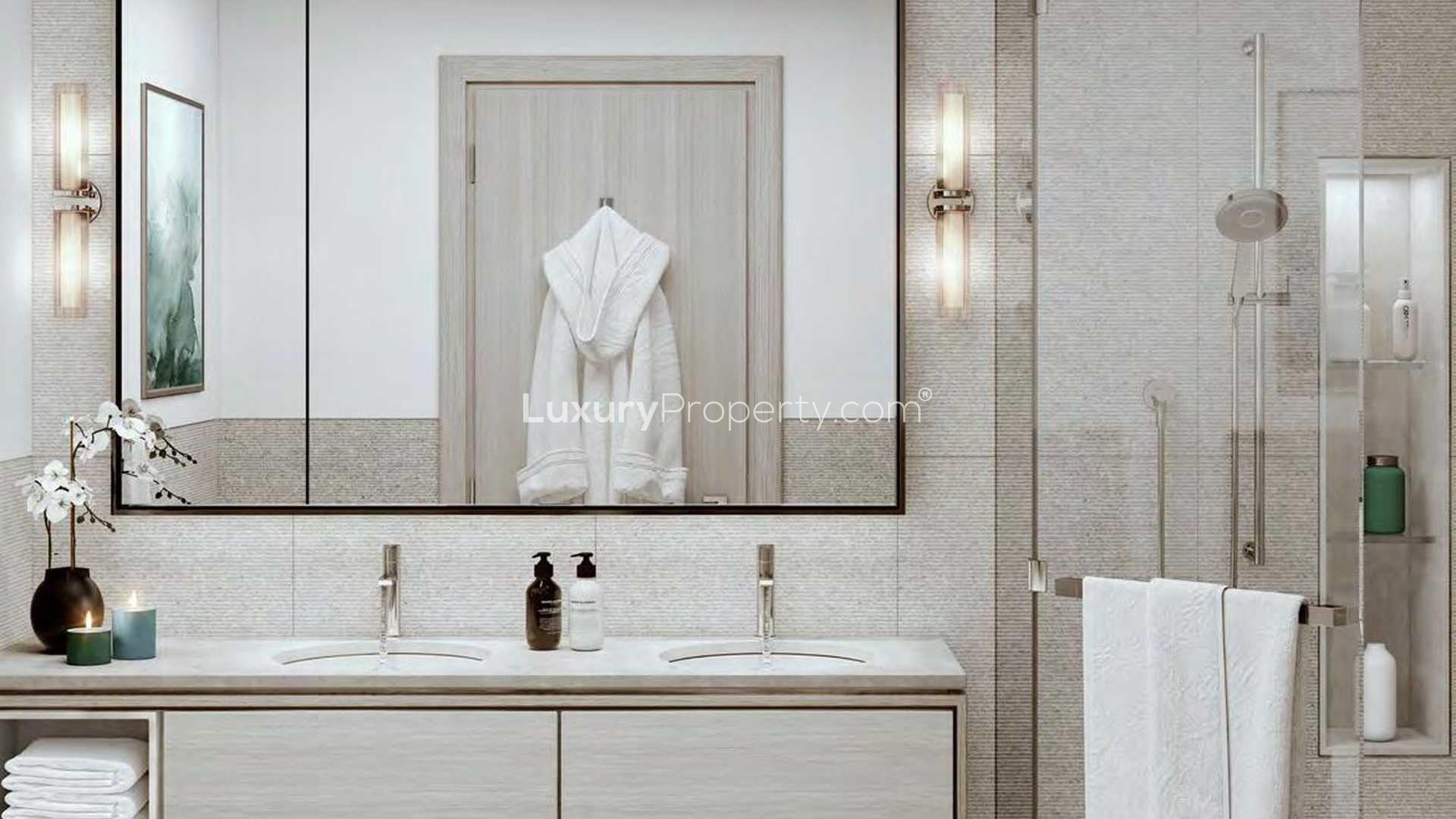 Luxurious living room in two-bedroom apartment, Grande Opera District, Downtown Dubai with skyline views