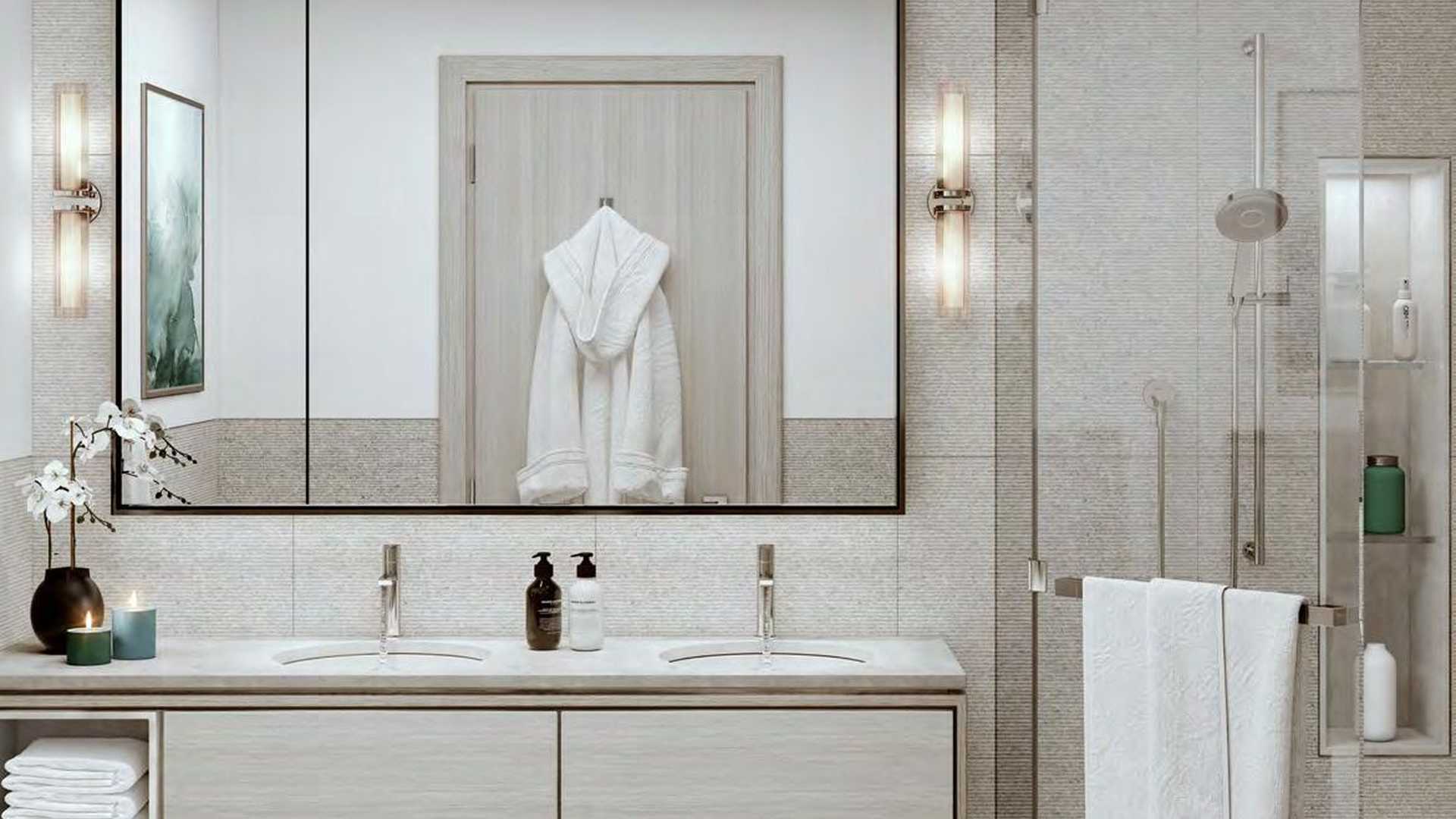 Luxurious living room in two-bedroom apartment, Grande Opera District, Downtown Dubai with skyline views