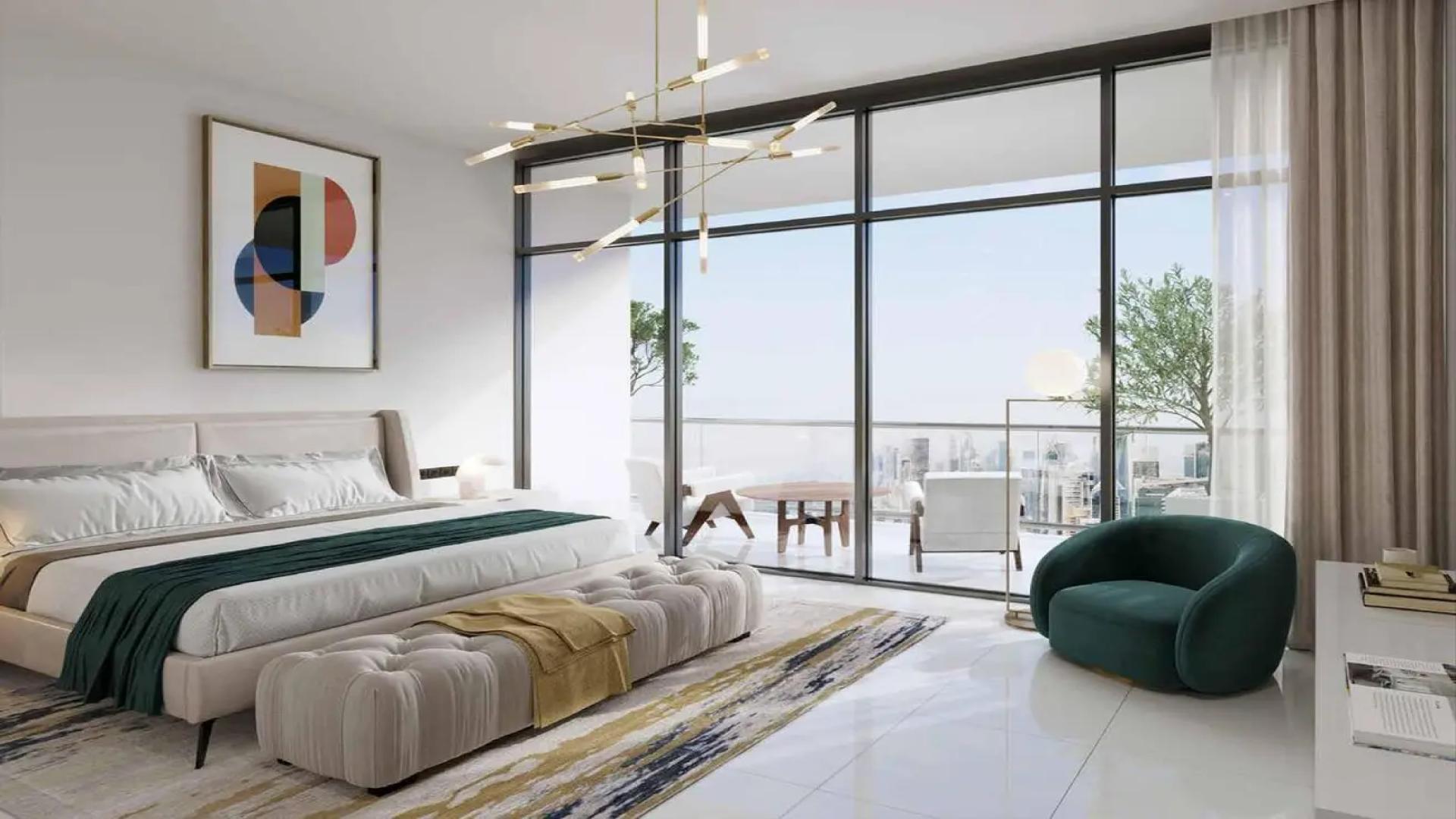 Luxurious Al Habtoor Tower apartment living room with modern decor and large windows